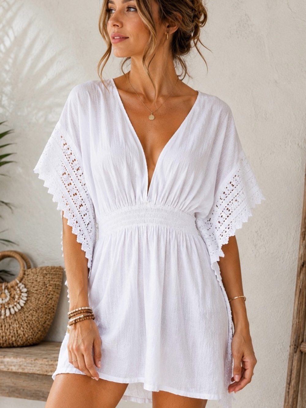 Seaspice Peruvian Cotton White Crochet Resort Cover Up L